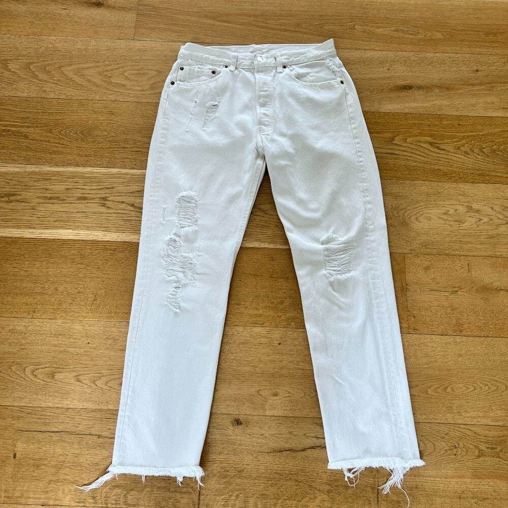 Reformation - Distressed Button Fly Jeans in White